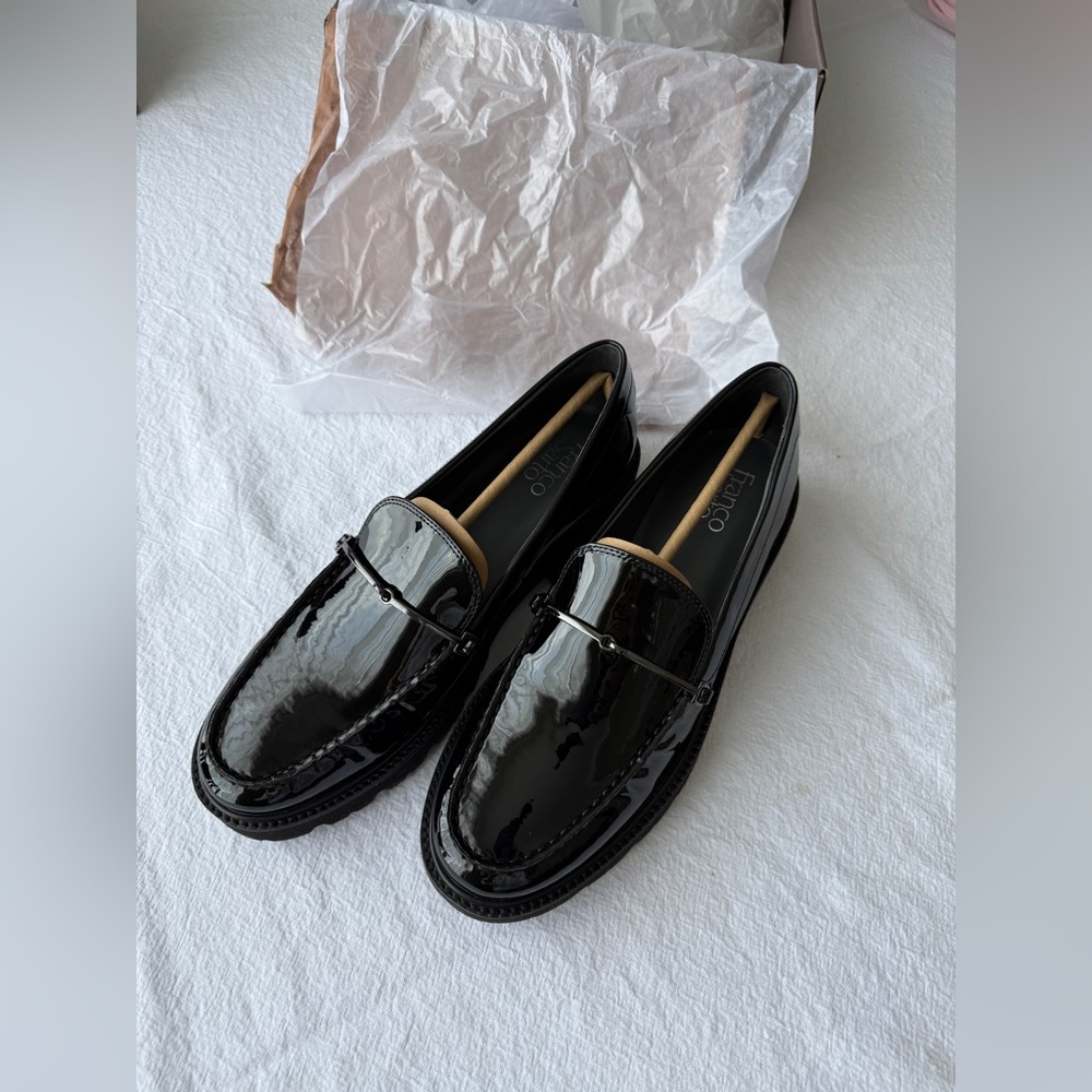 NWT Franco Sarto Senna Lug Sole Loafer Black Patent Leather Size 10 - Picture 2 of 15
